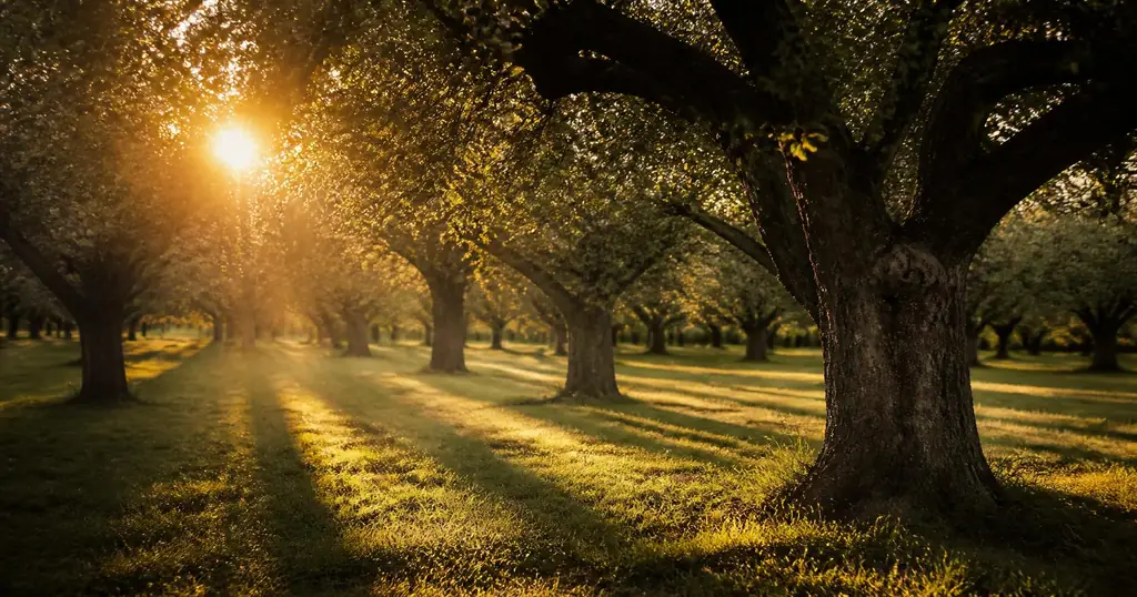 Orchard at golden hour